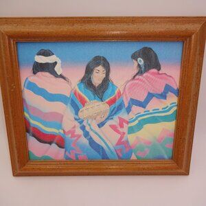 Framed Native American Indian Women Blankets Pottery 12"x10" Print Painting Art